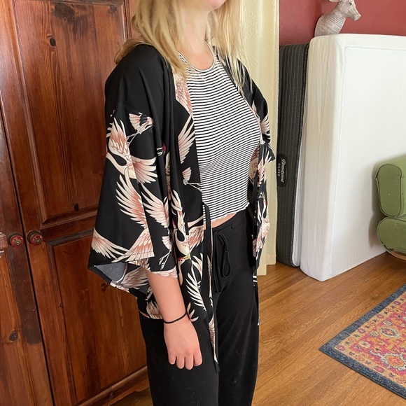 Unisex crane bird kimono top - Picture 2 of 5